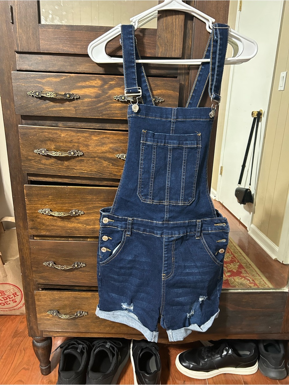Women short overalls denim stretch